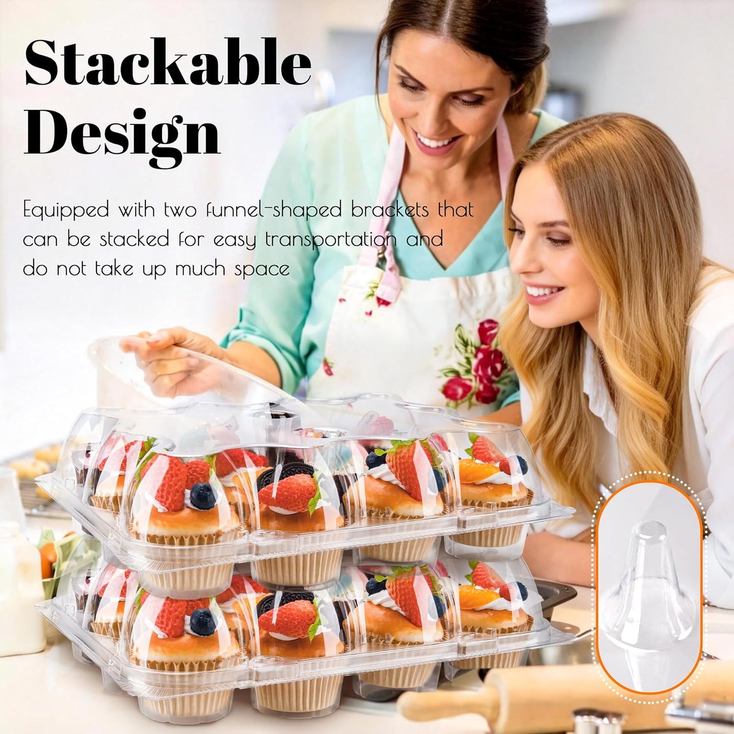 NPLUX 12 Count Cupcake Containers 12 Pack Cupcake Holders with Detachable Tall Dome Lids Clear Plastic Stackable Cupcake Boxes for 144 Cupcakes, BPA Free, Standard Size