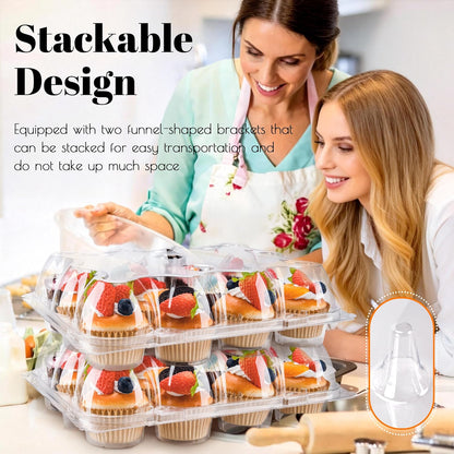 NPLUX 12 Count Cupcake Containers 12 Pack Cupcake Holders with Detachable Tall Dome Lids Clear Plastic Stackable Cupcake Boxes for 144 Cupcakes, BPA Free, Standard Size