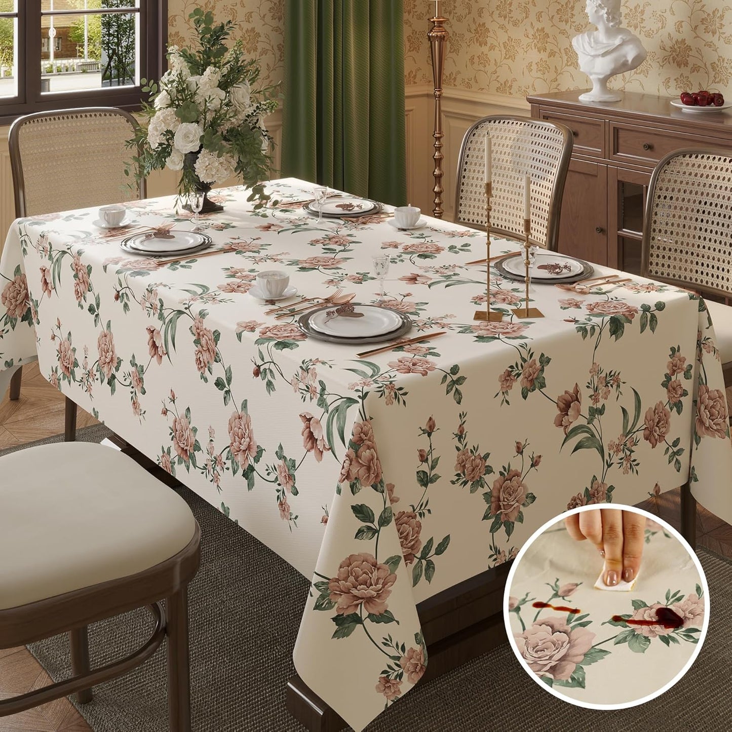 Rectangle Table Cloth,100% Waterproof Tablecloth Oil Proof Spill Proof Vinyl Table Cloth, Wipe Clean Plastic Table Cover for Dining, Camping, Indoor and Outdoor 52" x 70",Leaves