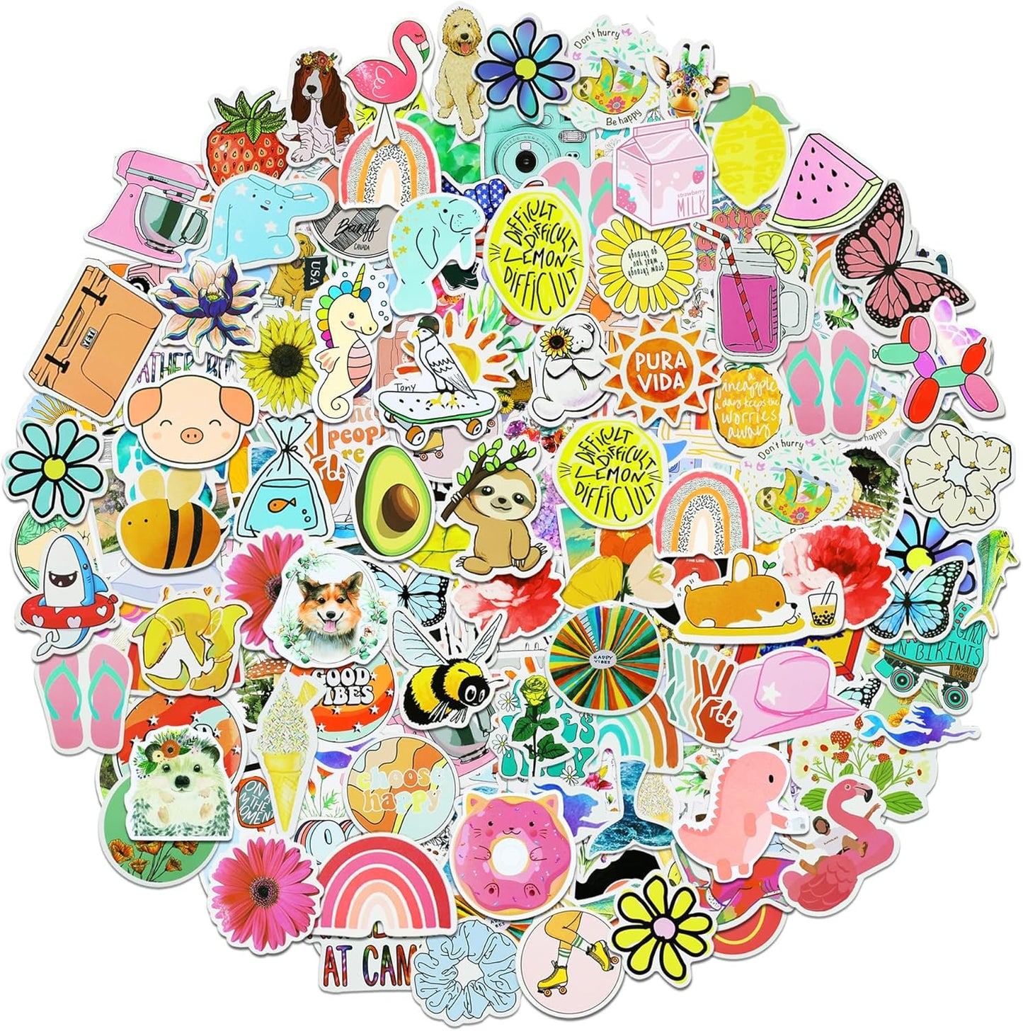 200Pcs Water Bottle Stickers for Kids, Cute Stickers for Water Bottles, Vinyl Waterproof Aesthetic Laptop Sticker Pack Classroom Prizes Skateboard for Kids Teens Girls Students (Cute-200pcs)