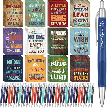Yeaqee 72 Pcs Motivational Pens Notepads Gifts Set Inspirational Quote Ballpoint Pen Small Notebook Mini Journal Bulk Present Idea for Teacher Coworker Gifts Women Office School(Inspiring)