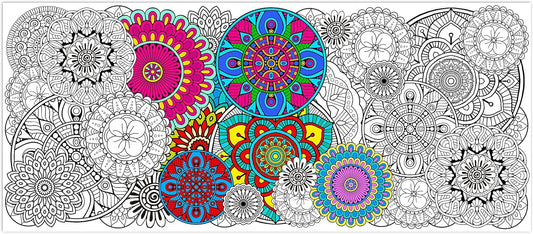 Dvbonike Jumbo Mandala Coloring Poster Giant Summer Color-in Paper Poster DIY Drawing Blank Doodle Art Banner 55.1 x 23.6 inch Tablecloth Wall Decoration, Home School Activity Party Supplies for Kids