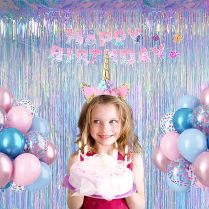 Melsan 2 Pack 3.2 ft x 8.2 ft Tinsel Foil Fringe Curtains Backdrop, Sparkle Metallic Foil Curtains for Party Photo Booth Props Decoration, Pinkish Purple
