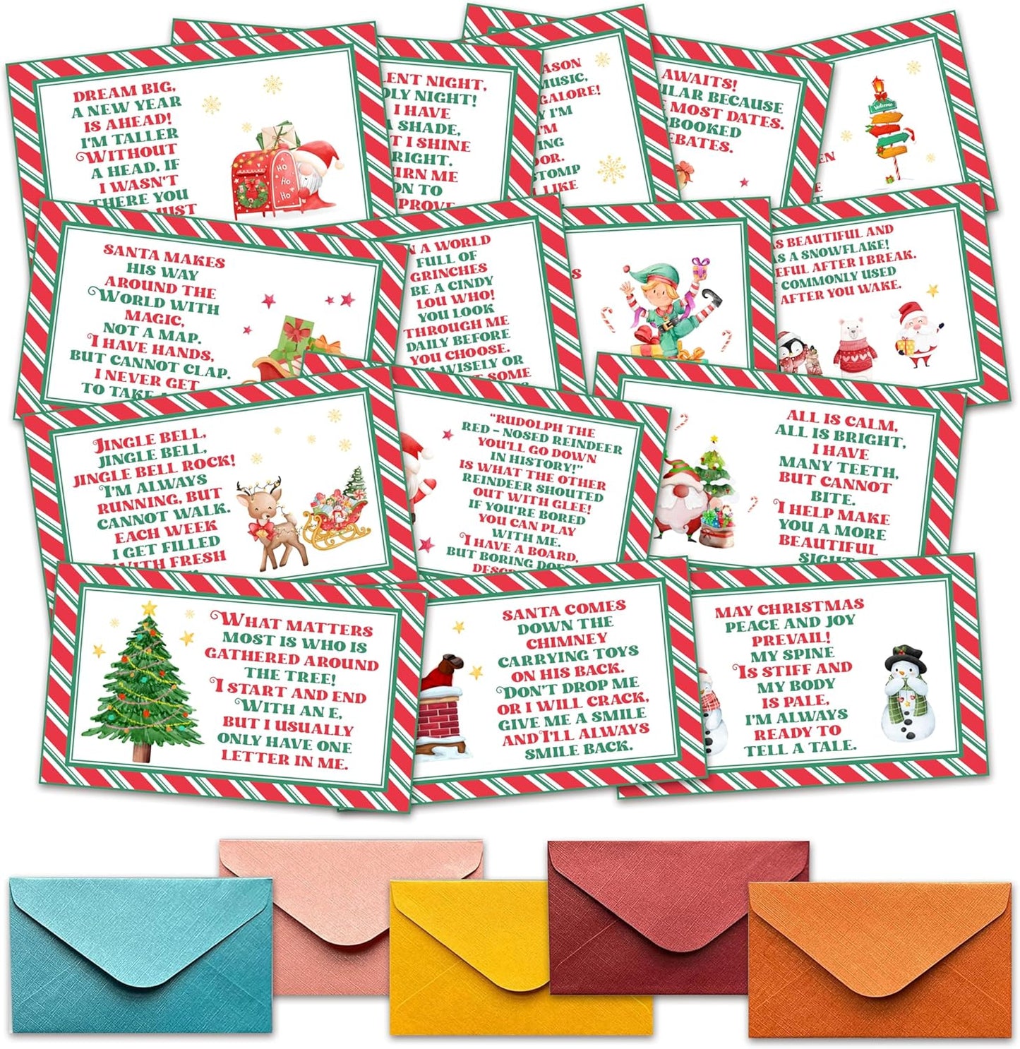 Christmas Treasure Hunt Clue Game, Christmas Games Santa Scavenger Hunt Cards, Indoor Outdoor Holiday Party Supplies, 15 Cards with Colorful Envelopes, 04