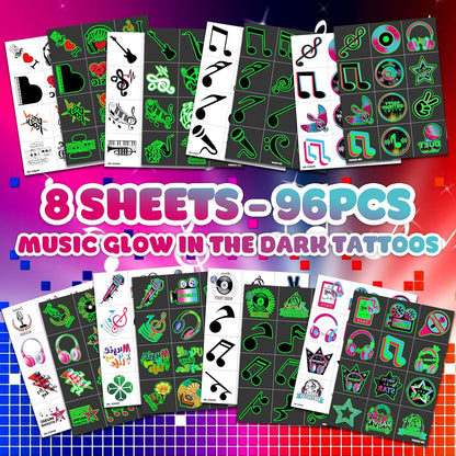 (96PCS) Music Note Notes Musical Motivational Pre-Cut Temporary Tattoos for Kids Birthday Themed Party Supplies Decorations Favors Super Cute Instrument Stickers Tattoo Gifts for Boys Girls Rewards