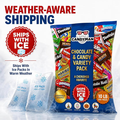 CANDYMAN (5 LB) Chocolate Candy Variety Pack — Individually Wrapped Bulk Candy Mix, Fun & Mini Size Treats for, Pinata Fillers for Kids, Party Favors, Father's Day, Ship with Ice