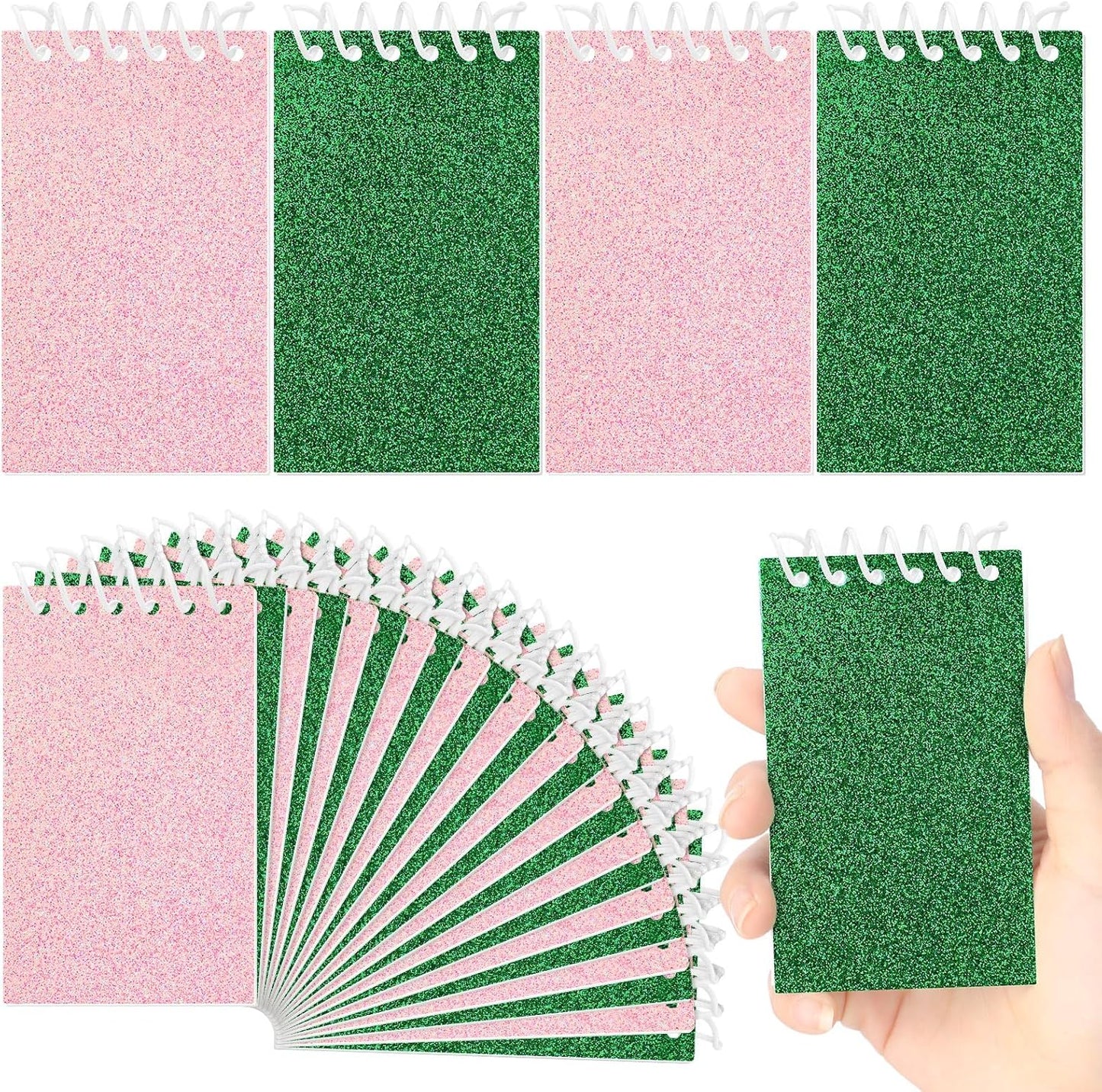 Resurhang 24 Pcs Pink and Green Mini Notepads Bulk Magical Wizard Party Favors Glitter Cover Spiral Notebooks Princess and Witch Party Favors for Birthday Gift School Classroom Rewards Supplies