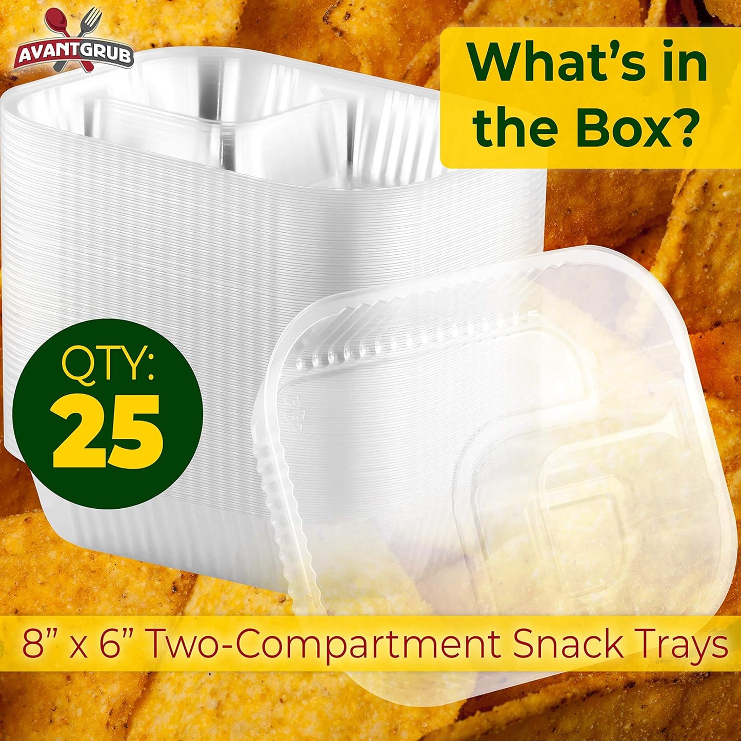 Anti-Spill, Large 6x8 Inch Plastic Nacho Trays 125 Pack. Reusable 2 Compartment Boats Great for Dips, Snacks, Fair Foods. Portable Nacho Chip Holders for School Carnivals, Parties, Concession Stands