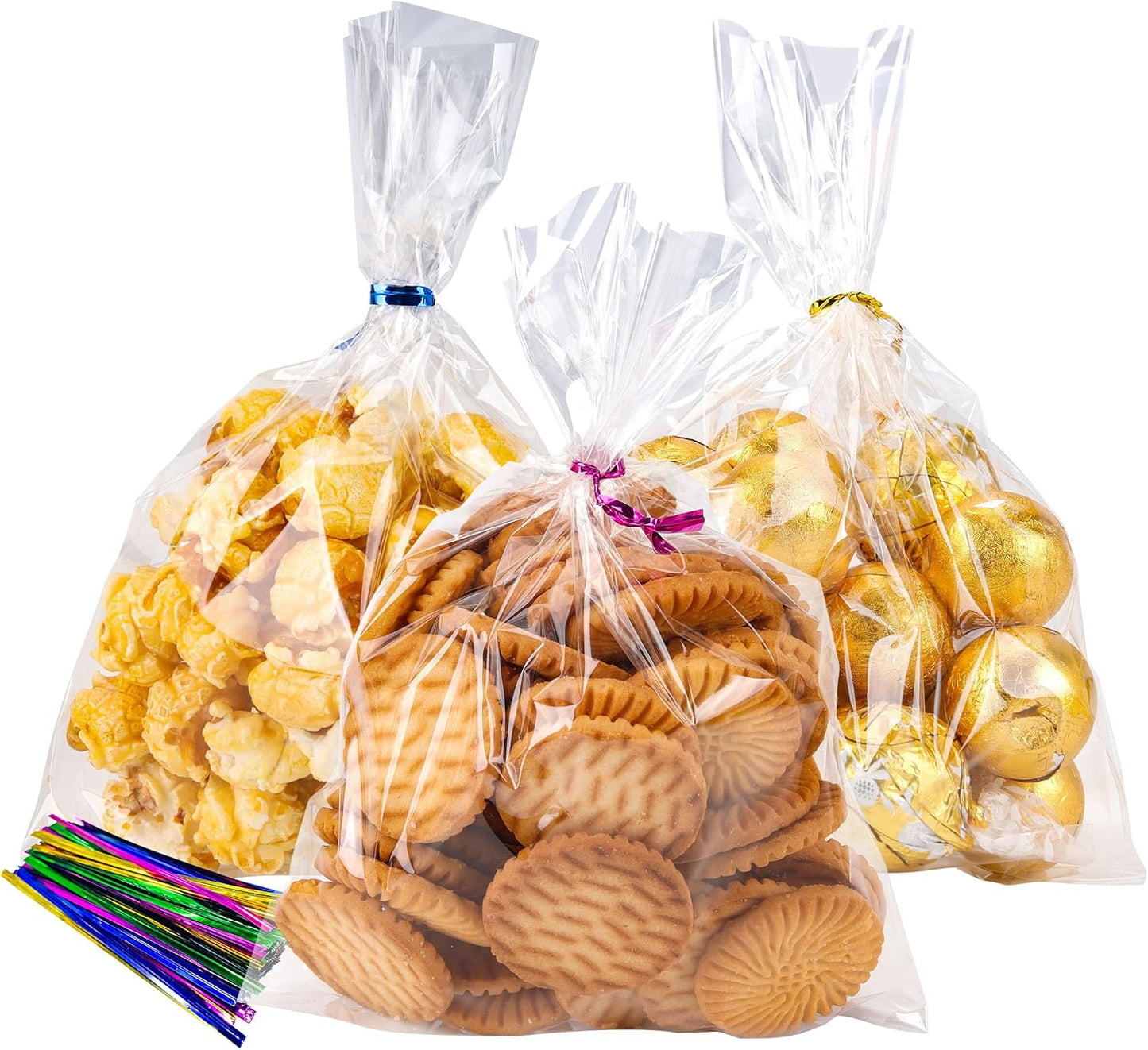LOKQING Clear Cellophane Treat Bags 6 x 10 in, 100 Pack Mothers Day Gift Bags with Twist Ties, Bags for Cookies, Candy, Party Favors, Bakery Packaging and Small Gifts