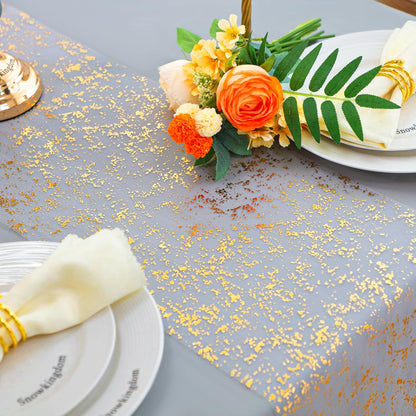 Snowkingdom 2 Pieces Gold Table Runner, Sequin Glitter Foil Metallic Thin Mesh Runner Roll 11"x108", Gold Table Decorations for Event Party, Wedding, Birthday Party, Christmas