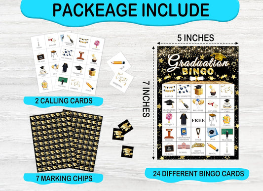 Graduation Bingo Game Cards, Black Gold Graduation Bingo Games, Graduation Game for 24 Players, Grad Party Activity Games for Family Friends, Holiday Party Favors Supplies Decorations -A26