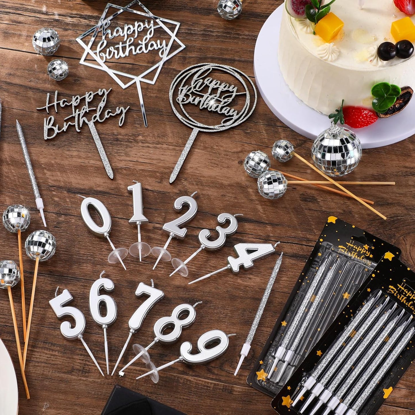 Yerliker 34 Pcs Happy Birthday Cake Toppers Decorations Birthday Candles DIY Cake Decor for Men Women Wedding Anniversary(Gold)