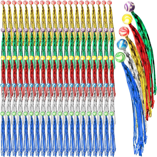Leyndo 100 Pcs Colorful Streamer Balls Rubber Comet Ball Decorations for Party Favors, Goodie Bag Stuffers,Piñata Fillers, Assorted Colors