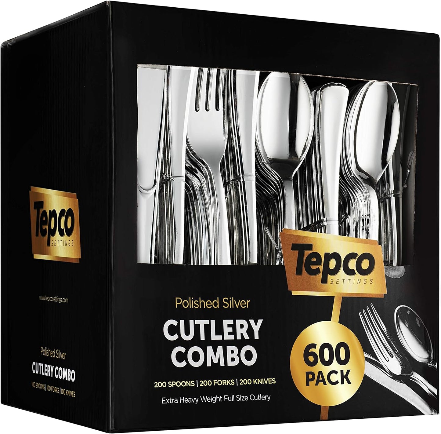 600 Plastic Silverware Set - Plastic Cutlery Set - Disposable - Flatware Set - 200 Forks - 200 Spoons - 200 Knives - Heavy Duty - Party Bulk - Silver