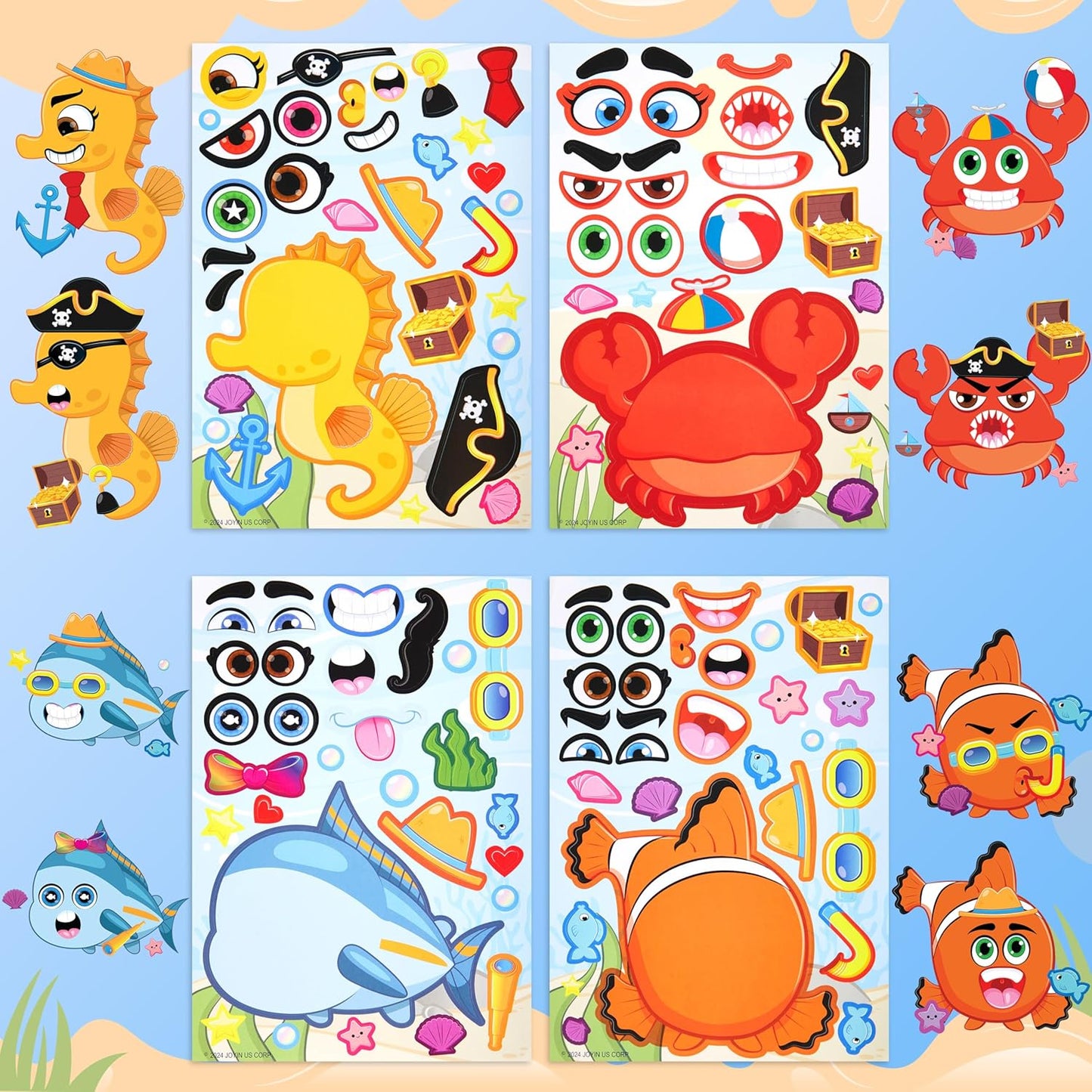 JOYIN 36 Sheets 9"x6" Make a face Stickers for Kids, Make Your Own Animal Stickers with Unicorn, Dinosaur, Sea and Safari Animals, Crafts Birthday Party Favors, Goodie Bags Classroom Activities
