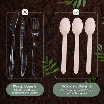 PURPLECLAY Wooden Disposable Utensils Set, 360 PCS Compostable Silverware (120 Forks, 120 Spoons, 120 Knives) Eco Friendly, Plastic-Free Cutlery for Parties & Catering, Alternative to Bamboo Utensils