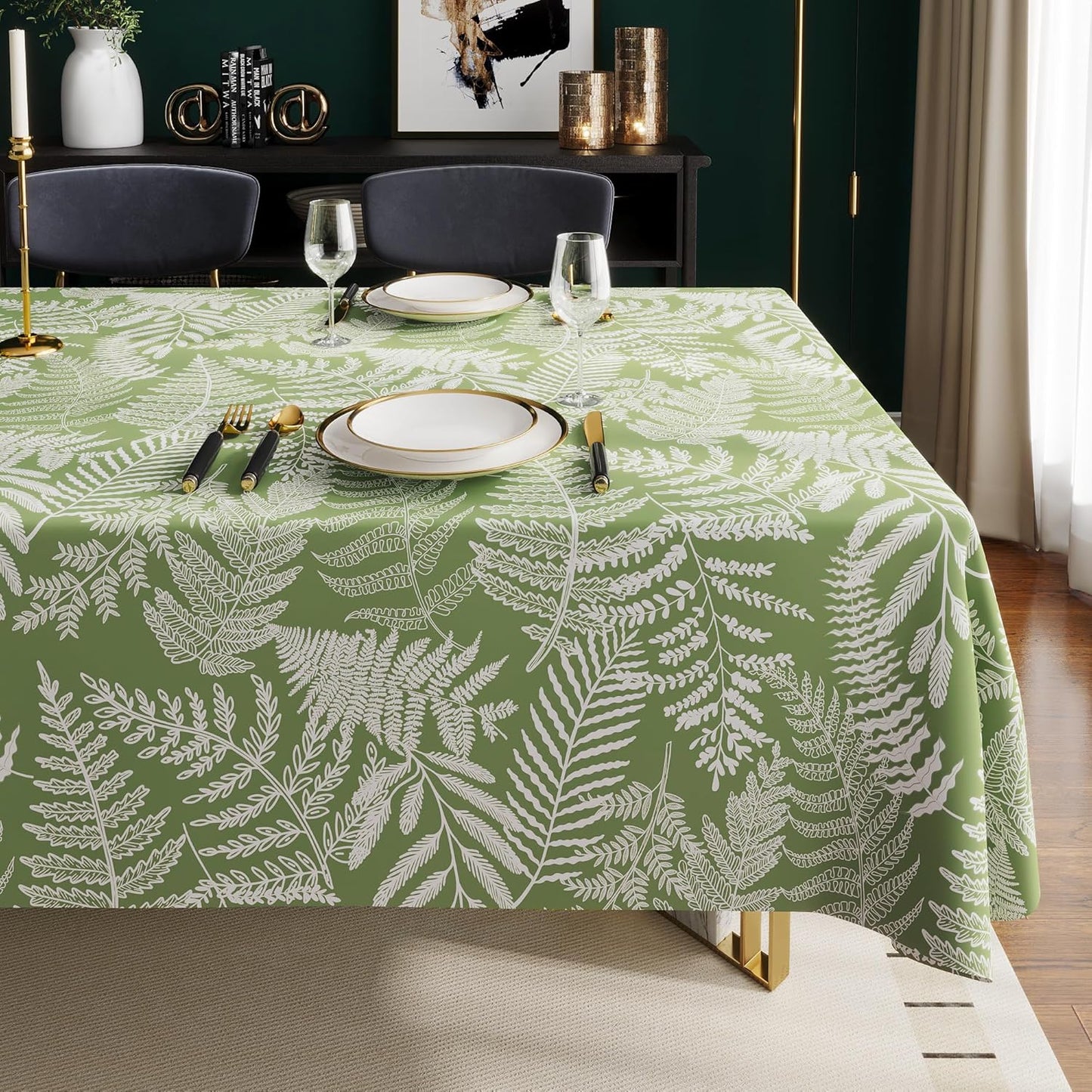 Rectangle Table Cloth,100% Waterproof Tablecloth Oil Proof Spill Proof Vinyl Table Cloth, Wipe Clean Plastic Table Cover for Dining, Camping, Indoor and Outdoor 52" x 70",Leaves