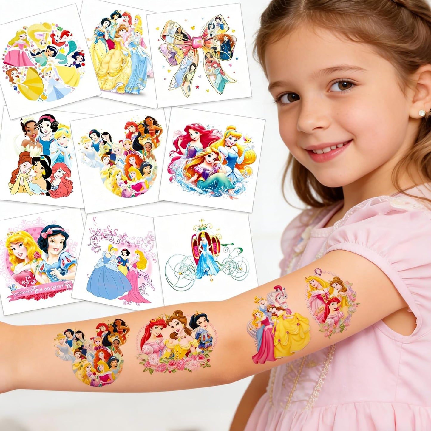 60 Pcs Princess Temporary Tattoos Birthday Themed Party Supplies Decoration Favors Cartoon Cute Sticker for Kids Girls Home Activity Class Prizes Carnival Christmas Rewards (60, princess)