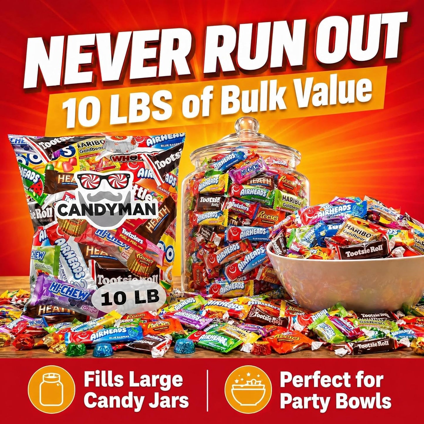 CANDYMAN (5 LB) Chocolate Candy Variety Pack — Individually Wrapped Bulk Candy Mix, Fun & Mini Size Treats for, Pinata Fillers for Kids, Party Favors, Father's Day, Ship with Ice