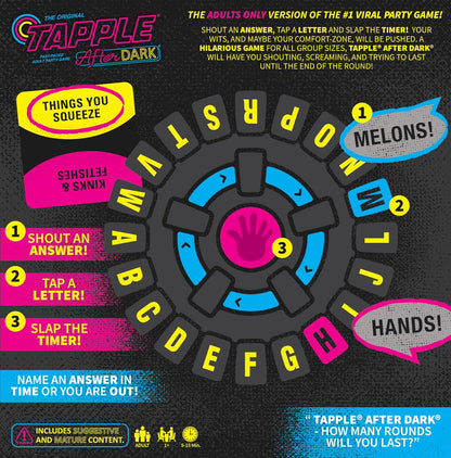 Tapple: After Dark Word Game, Fast-Paced Board Game for Ages 17+, Pick a Category, Tap a Letter, Shout an Answer, and Race Against The Timer to be The Last Player, Great Party Game for 1+ players