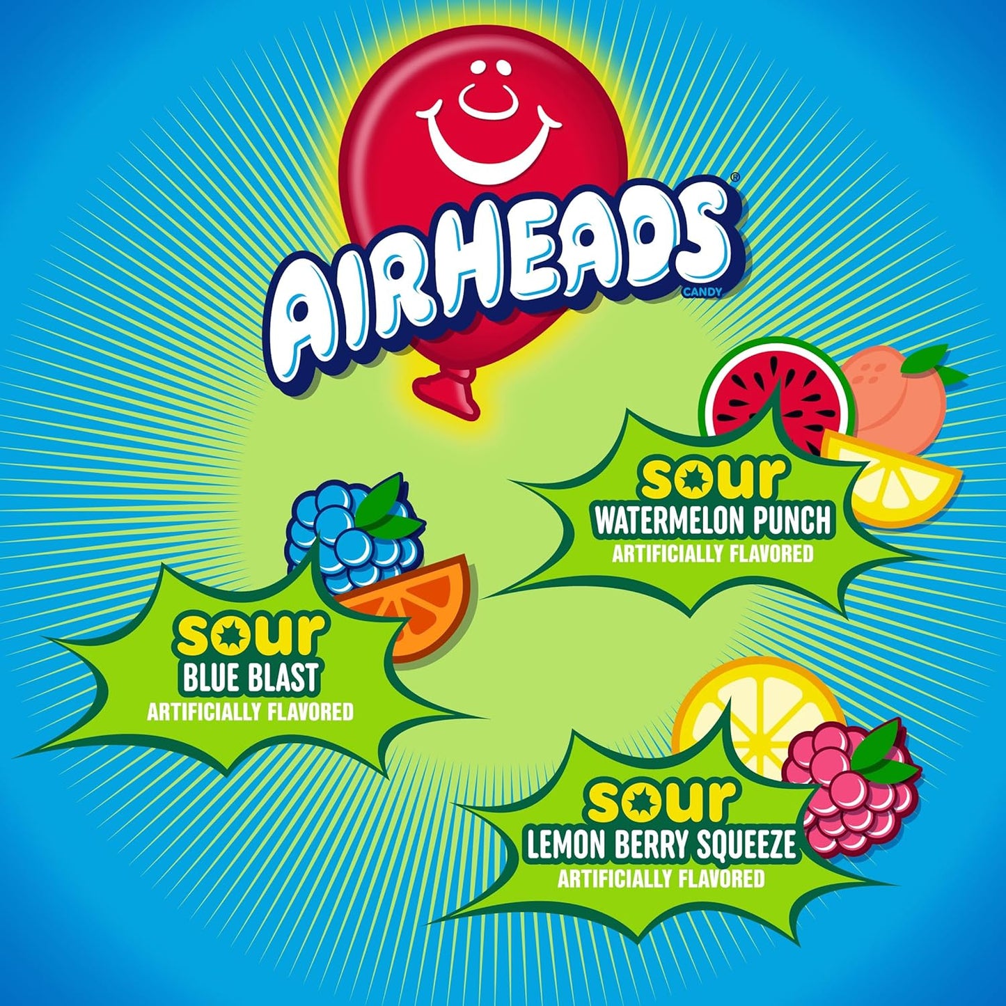 Airheads Full-Size Candy Bars, Taffy Candy Bulk Variety Pack, Individually Wrapped, Six Assorted Fruit Flavors Artificially Flavored, 60 Count Box