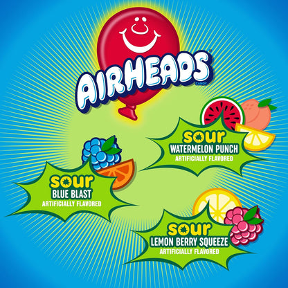 Airheads Full-Size Candy Bars, Taffy Candy Bulk Variety Pack, Individually Wrapped, Six Assorted Fruit Flavors Artificially Flavored, 60 Count Box