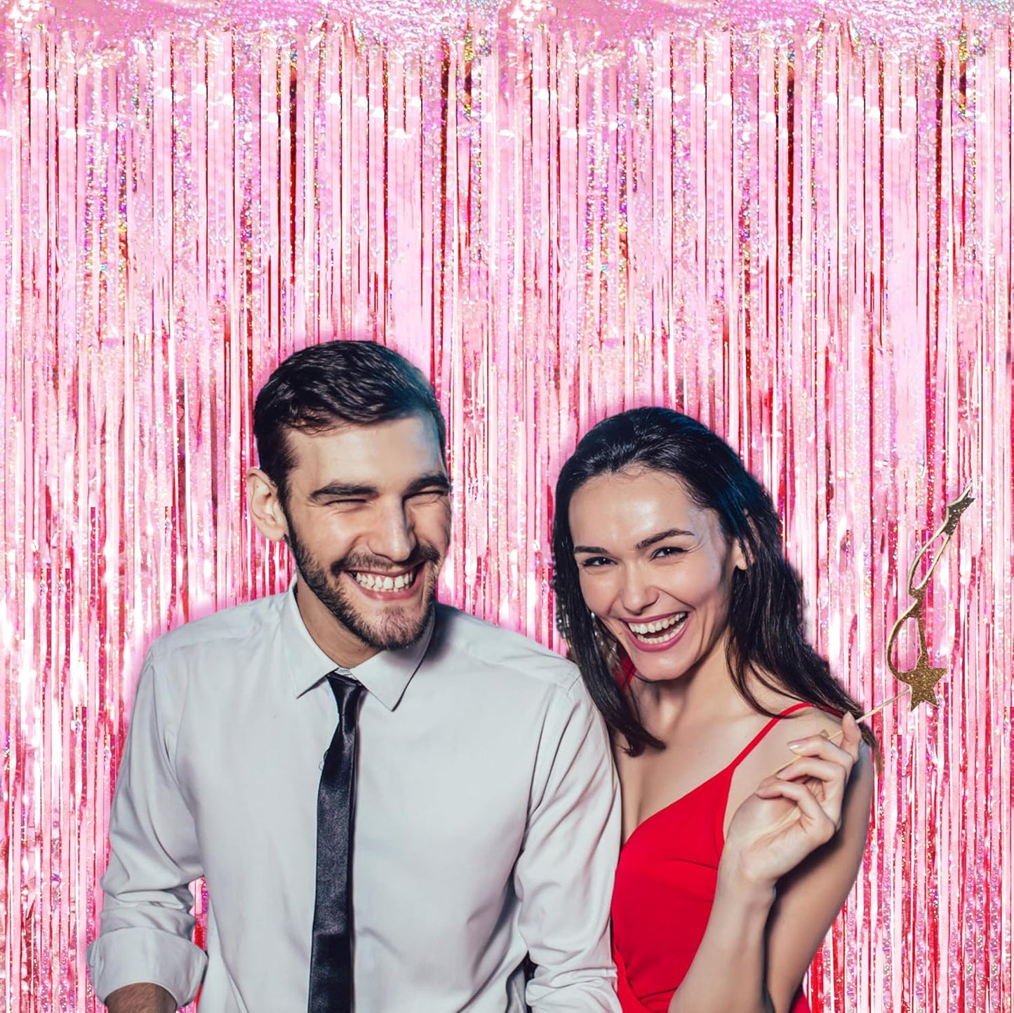 Voircoloria 3 Pack 3.3x8.2 Feet Gold Foil Fringe Backdrop Curtains, Tinsel Streamers, Fringe Backdrop for 2025 New Years Eve, Graduation, Birthday, Baby Shower, Gender Reveal, Disco Party - Colors B
