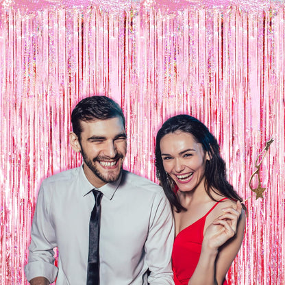 Voircoloria 3 Pack 3.3x8.2 Feet Gold Foil Fringe Backdrop Curtains, Tinsel Streamers, Fringe Backdrop for 2025 New Years Eve, Graduation, Birthday, Baby Shower, Gender Reveal, Disco Party - Colors B