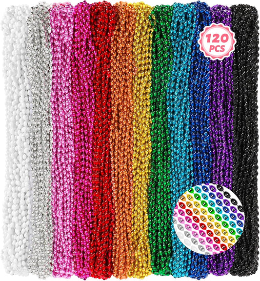 Huskein 120Pcs Gold Mardi Gras Beads Necklaces, 33 Inch Oval Beads Necklaces Gold Accessories, Christmas New Years Eve Party Favors, Mardi Gras Favors New Years Supplies Christmas Decorations