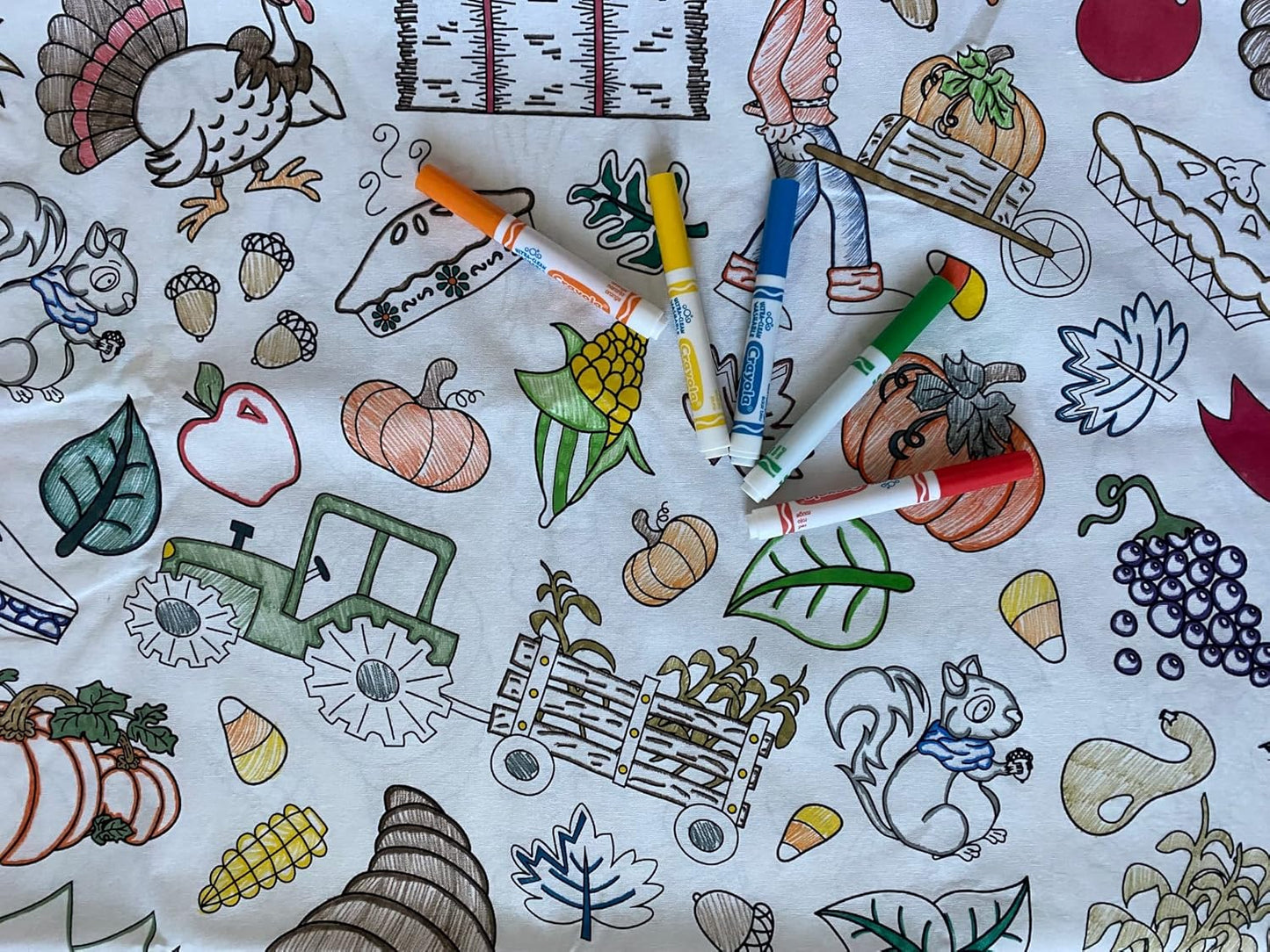 Animal Fun Design – Square Tablecloth 60”X60” – Interactive Coloring Tablecloth for Kids - Poly/Cotton Fabric – Washable and Reusable – DIY Activity for Children and Adults