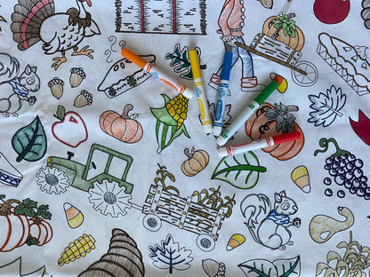 Animal Fun Design – Square Tablecloth 60”X60” – Interactive Coloring Tablecloth for Kids - Poly/Cotton Fabric – Washable and Reusable – DIY Activity for Children and Adults