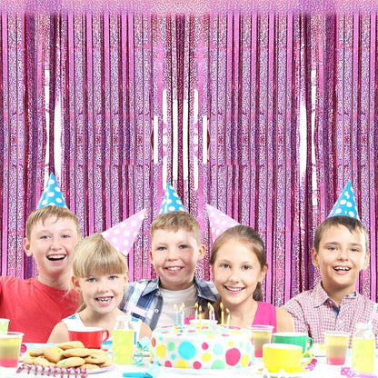 2 Pack 3.2ft x 8.2ft Silver Metallic Tinsel Foil Fringe Curtains, Door Streamer Photo Booth Backdrop for Birthday Graduation Engagement Bridal Shower Bachelorette Baby Shower Party Decorations