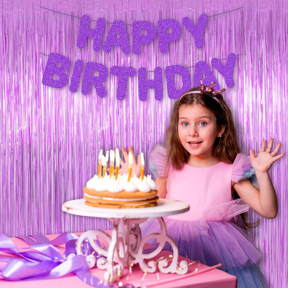 Melsan 2 Pack 3.2 ft x 8.2 ft Tinsel Foil Fringe Curtains Backdrop, Sparkle Metallic Foil Curtains for Party Photo Booth Props Decoration, Pinkish Purple