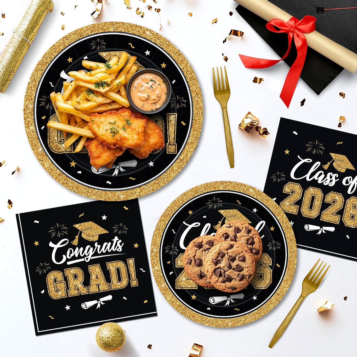200Pcs Graduation Decorations 2026, Blue Graduation Plates and Napkins Party Supplies for 50 Guests, Disposable Grad Plates, Napkins, Dessert Plates and Forks for Grad Decor Wedding Birthday Supplies