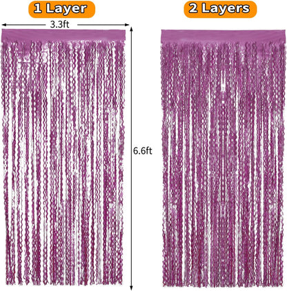 4 Pack Wavy Champagne Gold Metallic Tinsel Foil Fringe Curtains Backdrop - 3.3X6.6ft Foil Fringe Backdrop for Parties | Door Streamers for Birthday | Photo Booth Backdrops Party Decor
