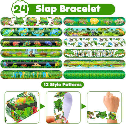 72PCS Reptile Party Favors - 48 Pre-cut Tattoos & 24 Slap Bracelets, Alligator, Lizard, Gecko, Snake Patterns - Perfect for Reptile-Themed Birthdays, Classroom Prizes, and Party Supplies for Boys