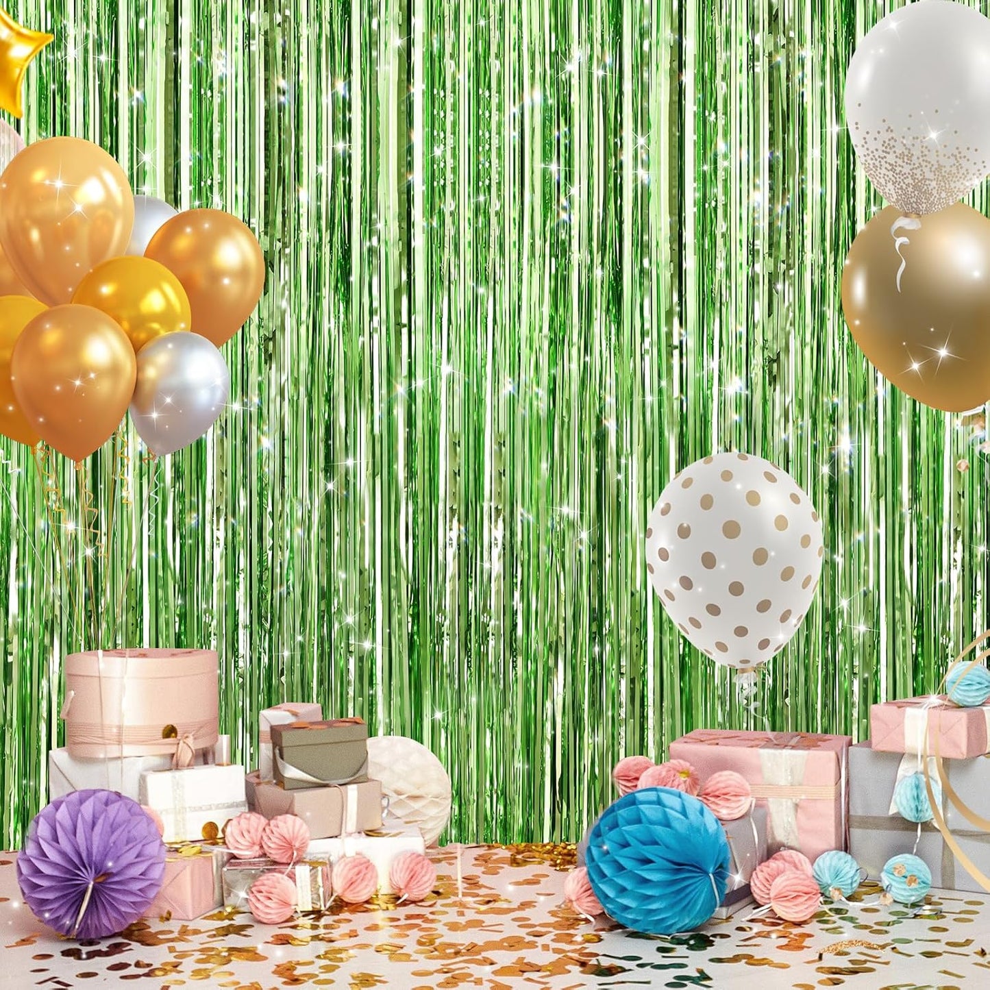 GCB 2Pack Black Metallic Tinsel Foil Fringe Curtains, Black Foil Curtain Backdrop, Photo Booth Props for Birthday Wedding Baby Shower Bachelorette Xmas Celebration Party Decorations Door Streamers