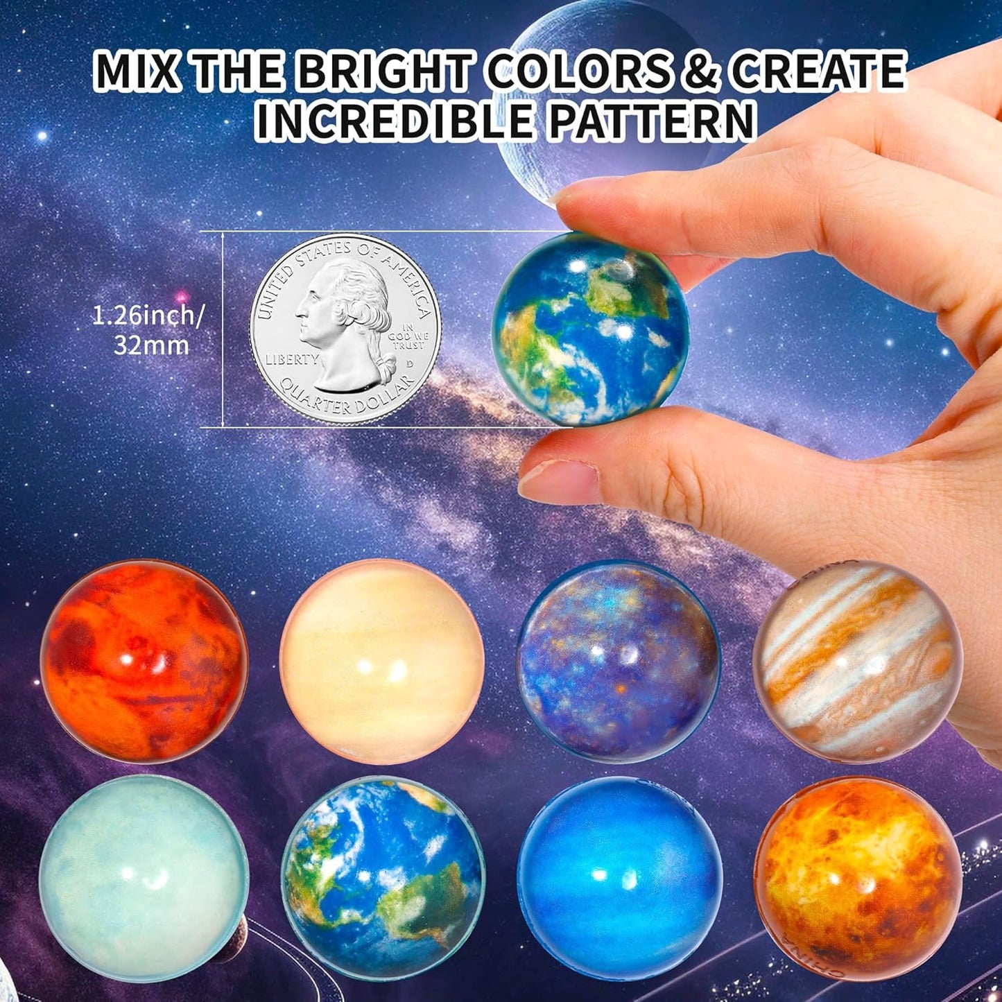 Pllieay 20PCS Space Bouncy Balls Bulk, Birthday Party Favors for Kids 32mm Space Theme Bouncy Balls for Kids Party Favors, Gift Bag Fillers, Easter Pinata Stuffers, Classroom Prizes and Pet Toys