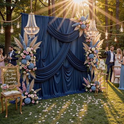 10ftx10ft Black Backdrop Curtains for Weddings Parties, Wrinkle Free 2 Panels Silky Polyester Photo Backdrop Drapes Back Drop Cloth Drapery for Birthday Mother'sDay Photography Background