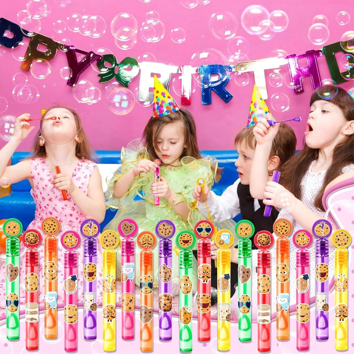 Cookie Party Favors for Kids – 24PCS Sweet Treat-Themed Mini Bubble Wands, Great for Birthday Supplies, Pinata Fillers, Goodie Bags & Classroom Rewards