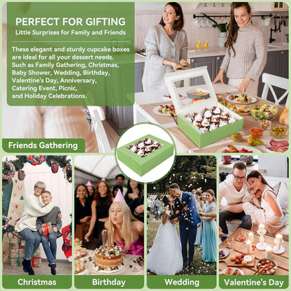 3-Set Cupcake Boxes Bulk with Clear Display Window Hold 12 Standard Cupcakes, Disposable Food Grade White Cupcake Carrier Cupcake Container, Perfect for Cupcakes Muffins Cookies Pastries