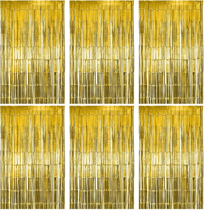 Hampton Distribution 6 Pack Silver Foil Fringe Curtains, Silver Tinsel Backdrop Party Curtains, Party Supplies for Birthday, Holidays, Parties & More