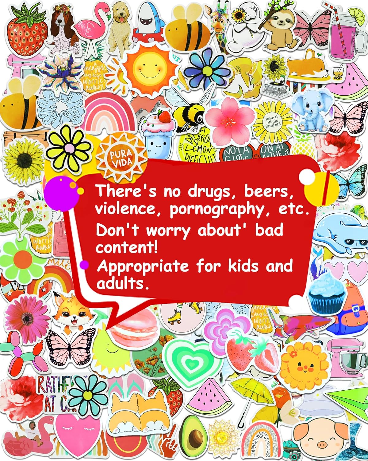 200Pcs Water Bottle Stickers for Kids, Cute Stickers for Water Bottles, Vinyl Waterproof Aesthetic Laptop Sticker Pack Classroom Prizes Skateboard for Kids Teens Girls Students (Cute-200pcs)