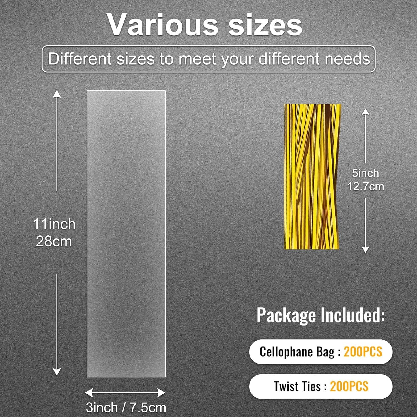 Clear Candy Bags 100pcs 6X10 Cellophane Treat Bag Party Favor Goodie Cake Pop Gift Apple Cello for Gift Baskets Bakery Cookie with Ties