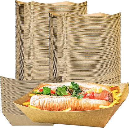100 Pack 3lb Paper Food Trays,Disposable Greaseproof Kraft Checkered Carnival Food Serving Take Out Basket Tray Boat for Snacks Fries Nachos Popcorn Hot Dogs Carnival Wedding Party Picnic