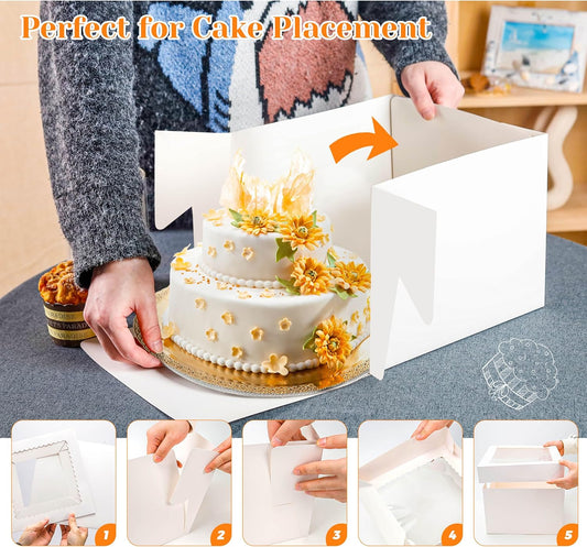 NPLUX 10 Pack Cake Boxes 12x12x8 Inch White Cake Boxes with Window Cajas Para Pasteles for Weddings Birthdays