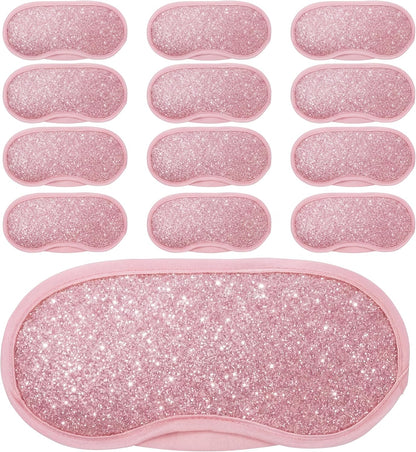 Chicingyou 12 Pcs Glitter Eye Mask Bulk Sleep Masks Eye Cover for Party Gifts Blindfold with Adjustable Elastic Strap for Bachelorette Party Supplies Women Men(Hot Pink)