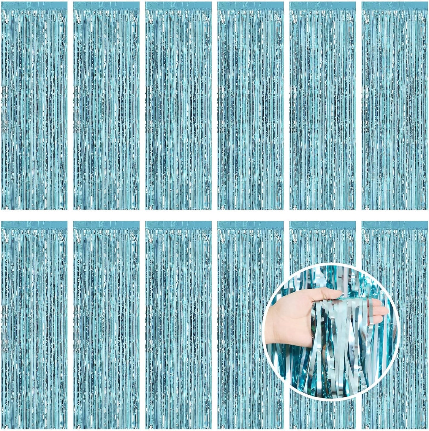 Silver Fringe Curtain Party Streamers, 12 Pack 3.3ft x 8.2ft Foil Curtain Backdrop Tinsel Foil Fringe Curtains Photo Booth Backdrop Streamer for Birthday, Wedding, Baby Shower, Disco Party