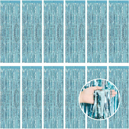 Silver Fringe Curtain Party Streamers, 12 Pack 3.3ft x 8.2ft Foil Curtain Backdrop Tinsel Foil Fringe Curtains Photo Booth Backdrop Streamer for Birthday, Wedding, Baby Shower, Disco Party