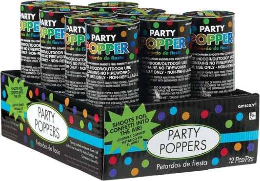 Amscan Party Poppers, 4", 12 Ct., Multicolor -